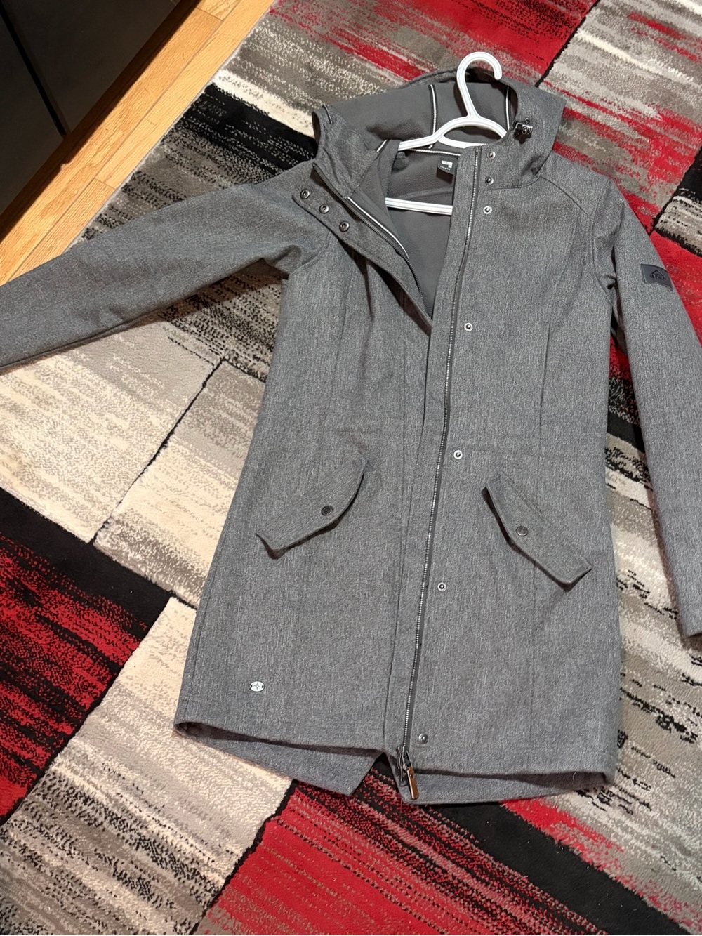 Women’s ' Hooded Gray winter / fall jacket with Snap Placket